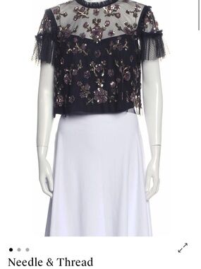 Needle & Thread Black Floral Sequin Mesh Top